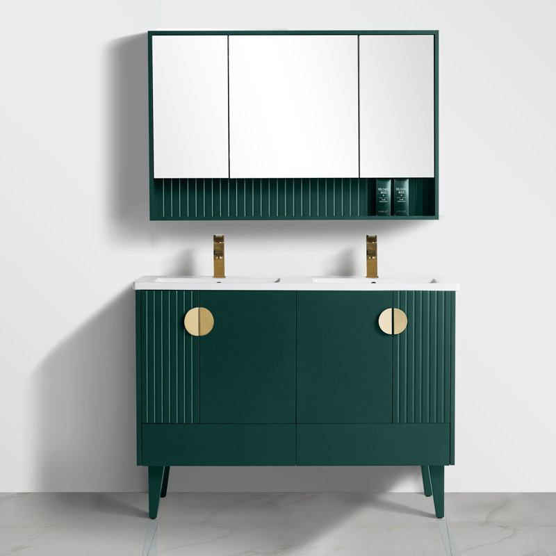 Ensemble de meuble-lavabo double 47 po Saimah, Laiton satiné, Vert
