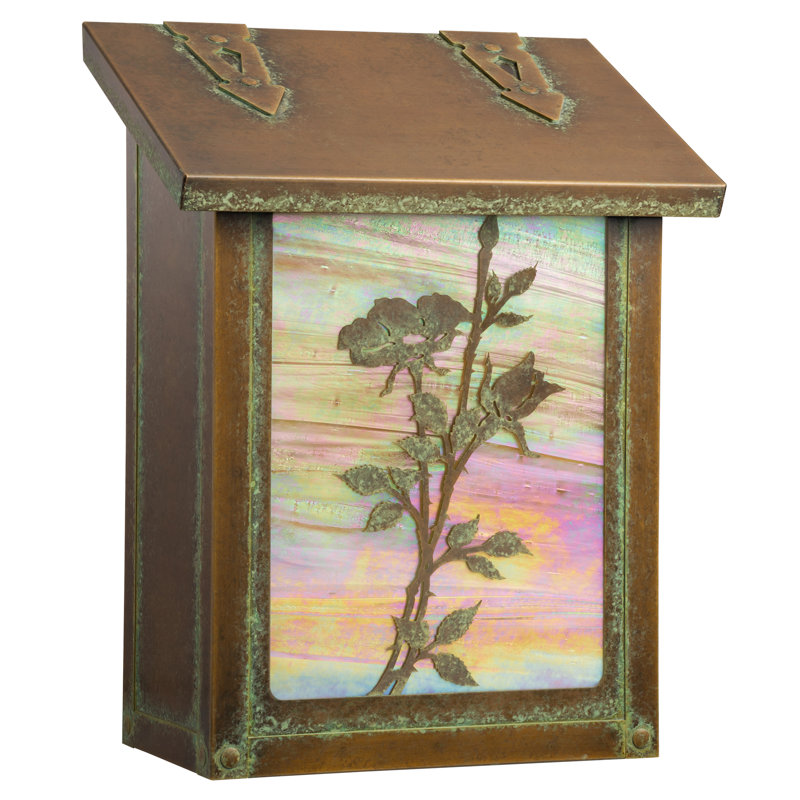 Boîte aux lettres murale traditionnelle avec fleur rose-AF-6031-GI, Vert neuf / or irisé