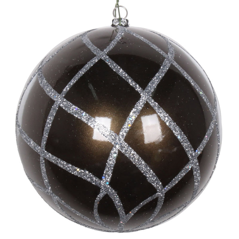 Candy Glitter Net Ball Ornament, 4" H x 4" W x 4" D, Pewter