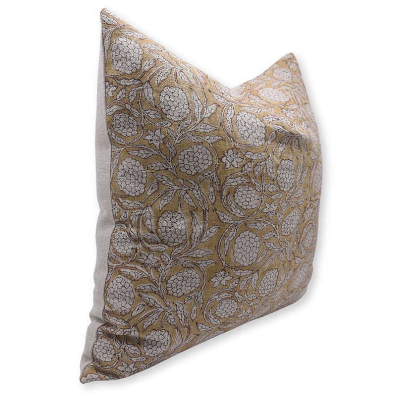 Housse de coussin 26 x 26 en lin décoratif, housse de coussin en lin épais imprimé à la main, taie d'oreiller - Meraki, Jaune
