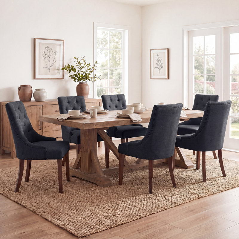 Parsons Upholstered Dining Chair Tufted  Soild Wood Side Chair, Black