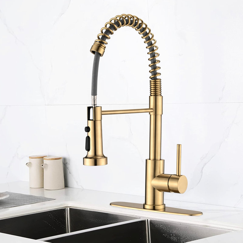 Robinet de cuisine rétractable en or brossé - matériau antirouille, portée de 9,05 po, évier de 1,8 gallon par minute avec bec de 4,72 po