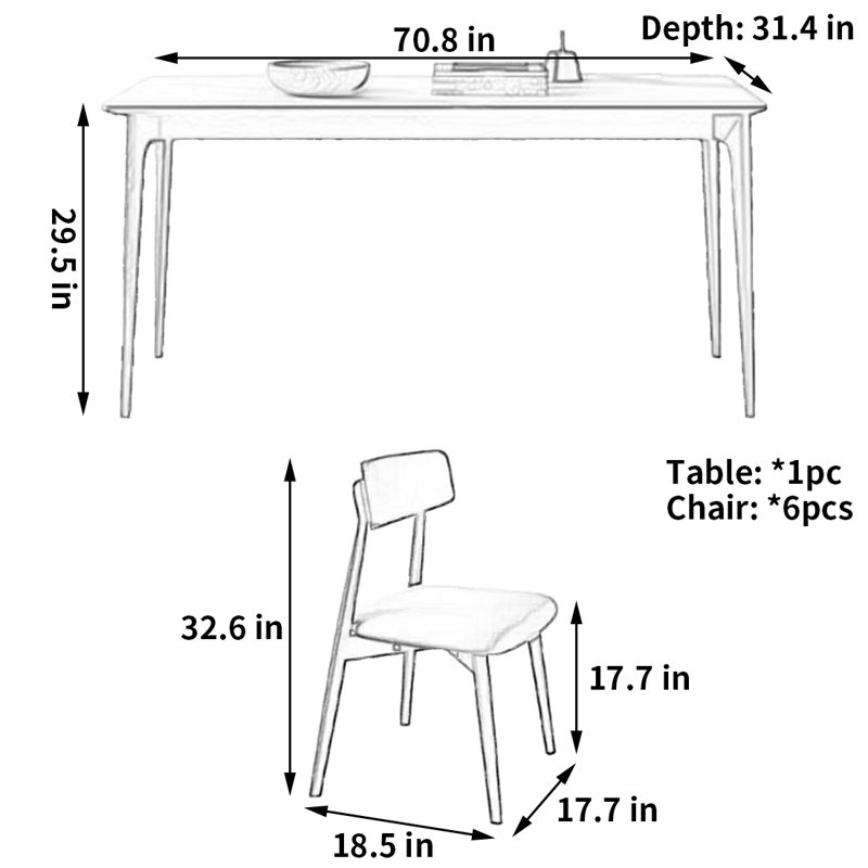 Table et chaise de salle à manger simple et de qualité, H 29,5 po x L 70,8 po x l 31,4 po
