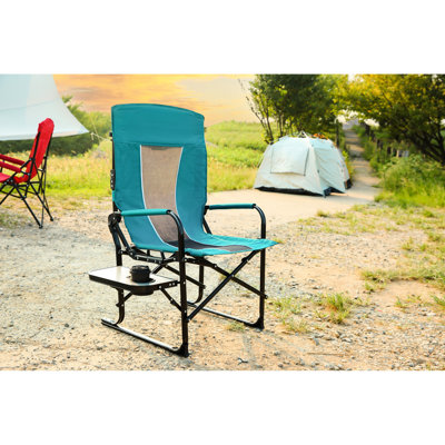 Heavy Duty Folding Camping Chair With Side Table - Blue For Backpacking, Picnic, Lawn Portable Adults Picnic
