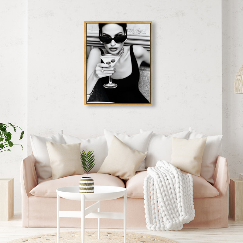 Midnight Sip Food & Beverages Canvas Print by Oliver Gal, Black Frame, 16 x 20, 21"H x 25"W, Gold Floater Frame