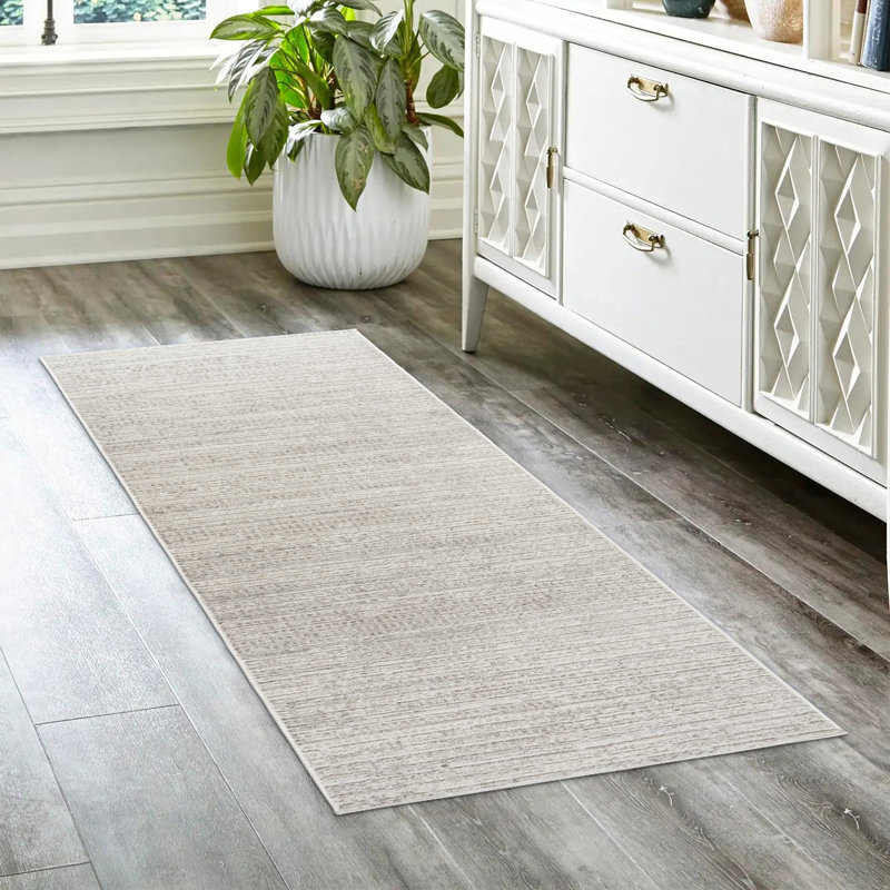 Miesner Dario Modern Striped Gray Polyester High-Low Indoor Area Rug, Runner 2'2" x 7'