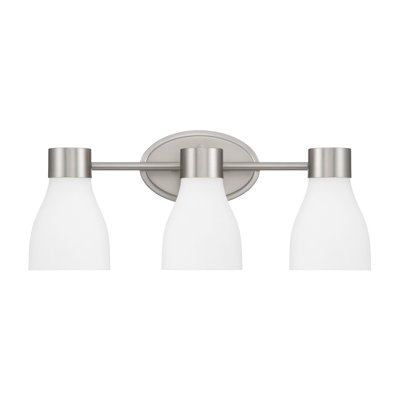 Jessa 3-Light Brushed Nickel Vanity Light with Acid-Etched Opal Glass Shades
