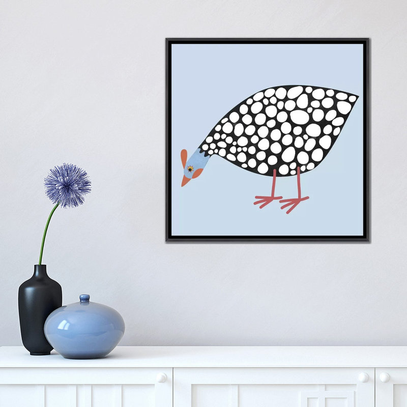 « Hen Guinea » par Nic squirrell-impression, H 18 po x l 18 po x 1,5 po, Toile avec cadre noir patiné, Pas de tapis