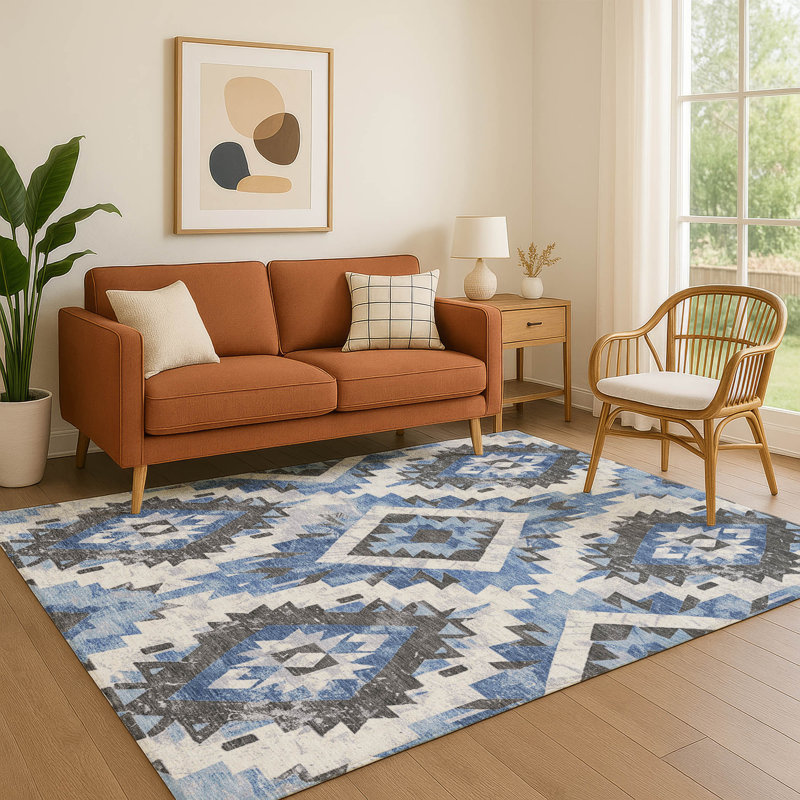 Tapis de qualité supérieure lavable à la machine Crestover AMF1878 Aztec, Rectangle 9 pi x 12 pi