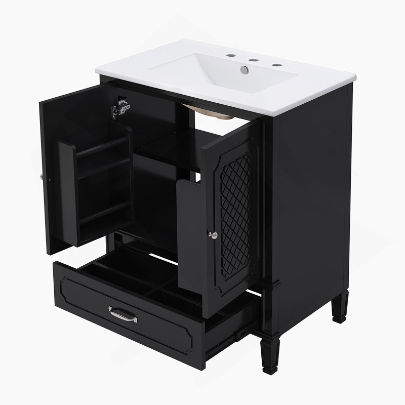 Ensemble de meuble-lavabo de salle de bain avec lavabo double, avec organisateurs de porte d'armoire, tiroirs et idéal pour une utilisation spacieuse