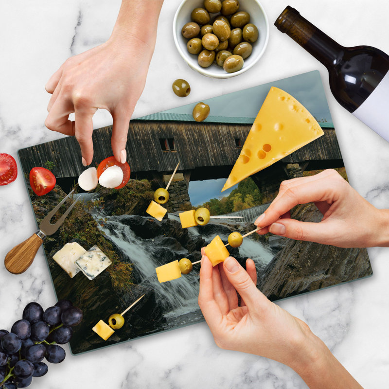Ambesonne Waterfall Cutting Board Large Size Rustic Oak Bridge Brown