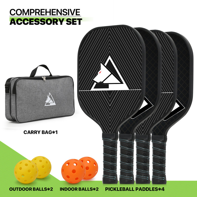 Raquettes de pickleball en fibre de carbone avec 4 balles de pickleball intérieures et extérieures et sac de transport portable Conception légère et durable