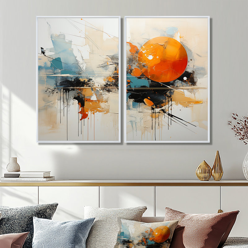 Ciprianna - Ensemble de 2 barrages abstraits, 36" H x 48" W, Impression encadrée flottante, White