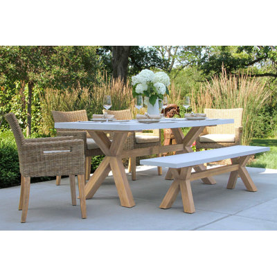 Ensemble de salle à manger rectangulaire pour 6 personnes 74 "Fleur avec coussins Fleur
