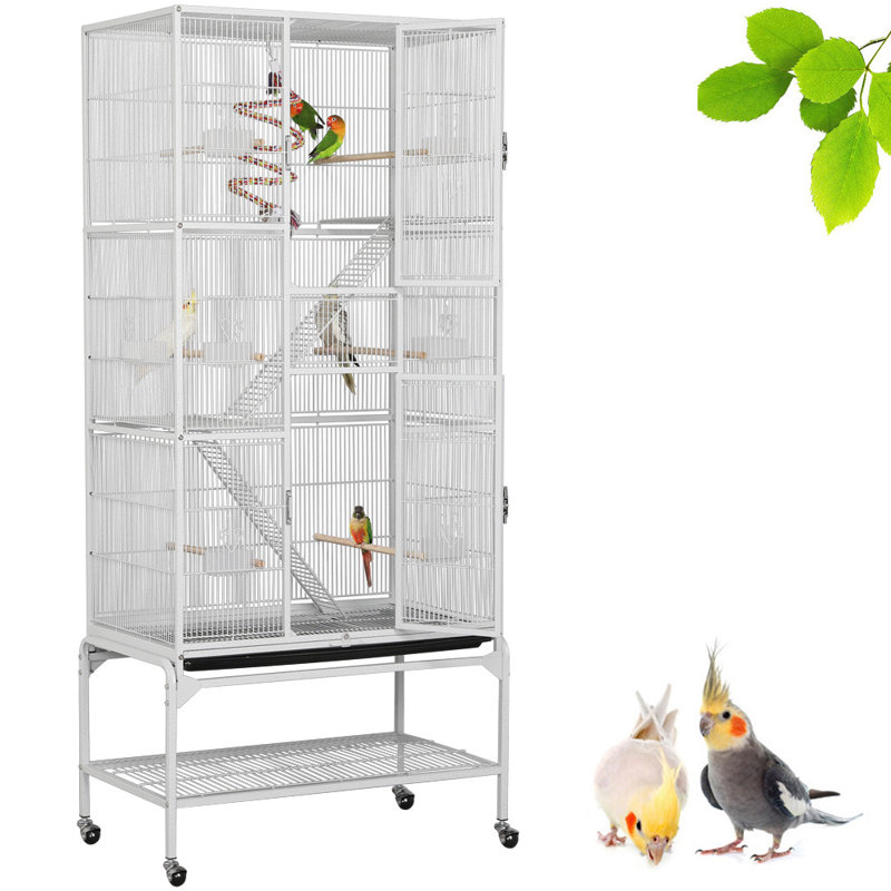 175.5cm Flat Top Floor Bird Cage with Wheels, White