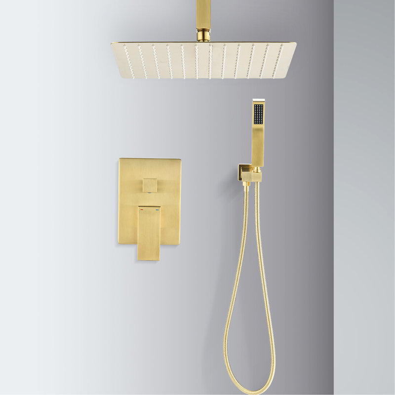 Brushed Gold Ceiling Mounted Shower Kit - 16" Head & Handheld Natural Rainfall Simulation Feature Self-Cleaning Nozzle American Standard Bathroom Fitting System , And Hunt For Element