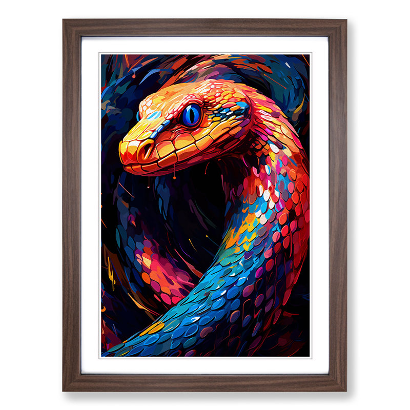Python Abstract - Framed Print, 64cm H x 46cm W x 2cm D, Walnut