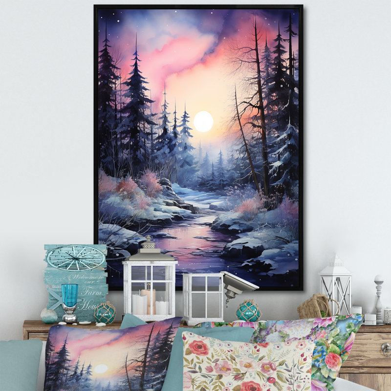 «Pine Tree Winter Twilight I» sur toile, H 20 po x l 12 po x P 1 po, Cadre flottant noir