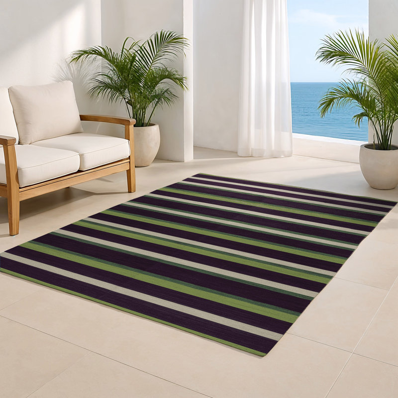 HorizontalStripes Purple Indoor and Outdoor Area Rug, Rectangle 8' x 10'