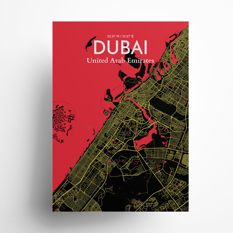 Dubai City Map in Contrast 1 Piece Wall Art, 27.6cm H x 19.7cm W x 0.05cm D