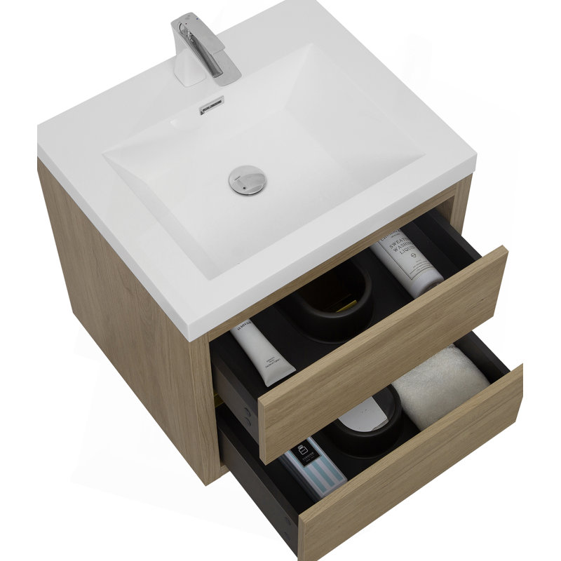 Meuble-lavabo mural avec lavabo, armoire de rangement flottante pour la salle de bain, idéal pour organiser vos articles essentiels et économiser de l'espace