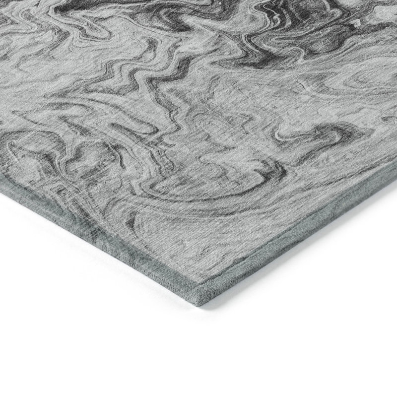 Tapis extérieur lavable abstrait gris anthracite et argent 3 pi x 5 pi