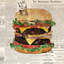 Toile rétro double Cheeseburger | Décoration de cuisine brune