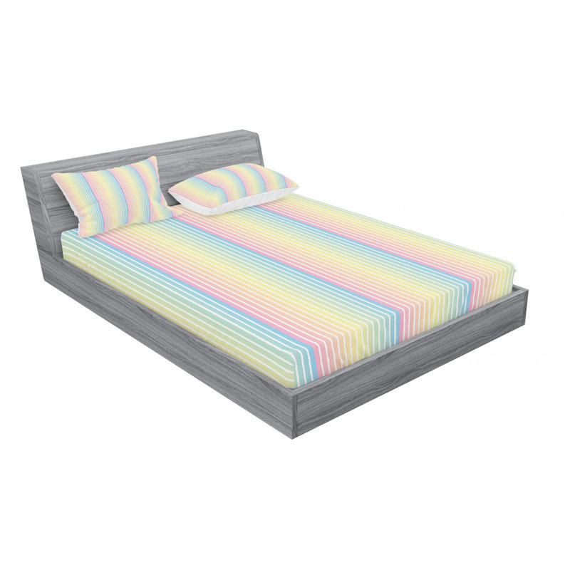 Microfiber Striped Sheet Set, Pink/Yellow/Blue Striped, Full/Double Sheet Set with Fitted Sheet