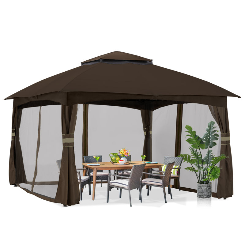 Steel Patio The Soft Roof Gazebos, Brown, 110" H x 143" W x 118" D