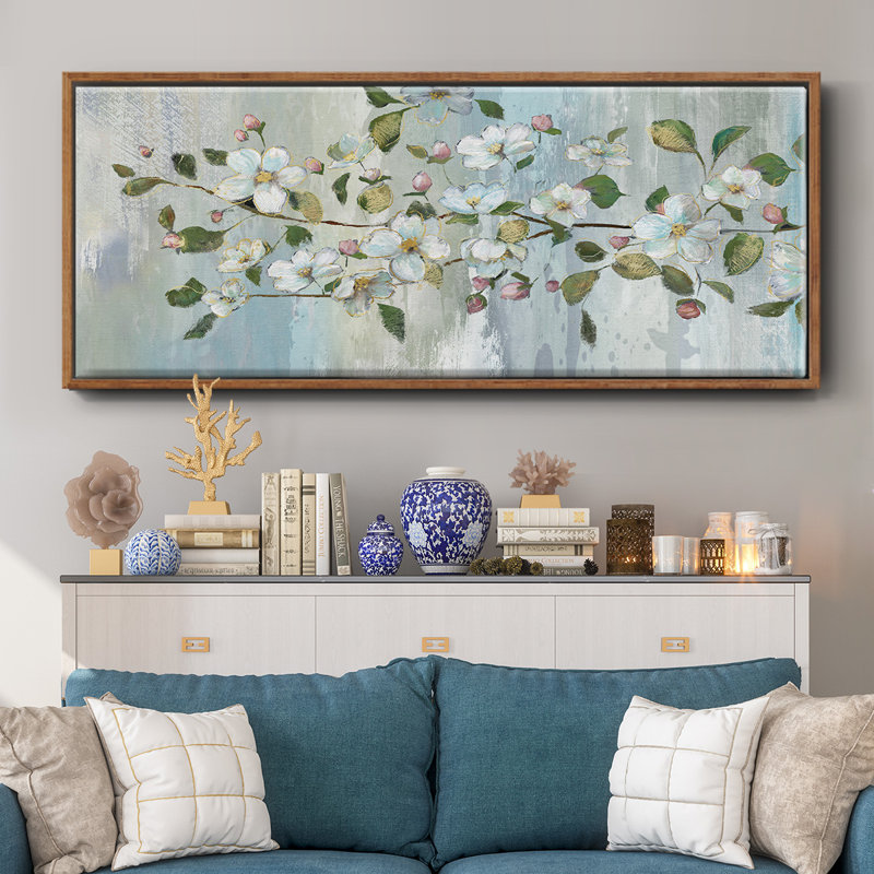 Painterly Blossoms- Framed Canvas, 20" H x 50" W