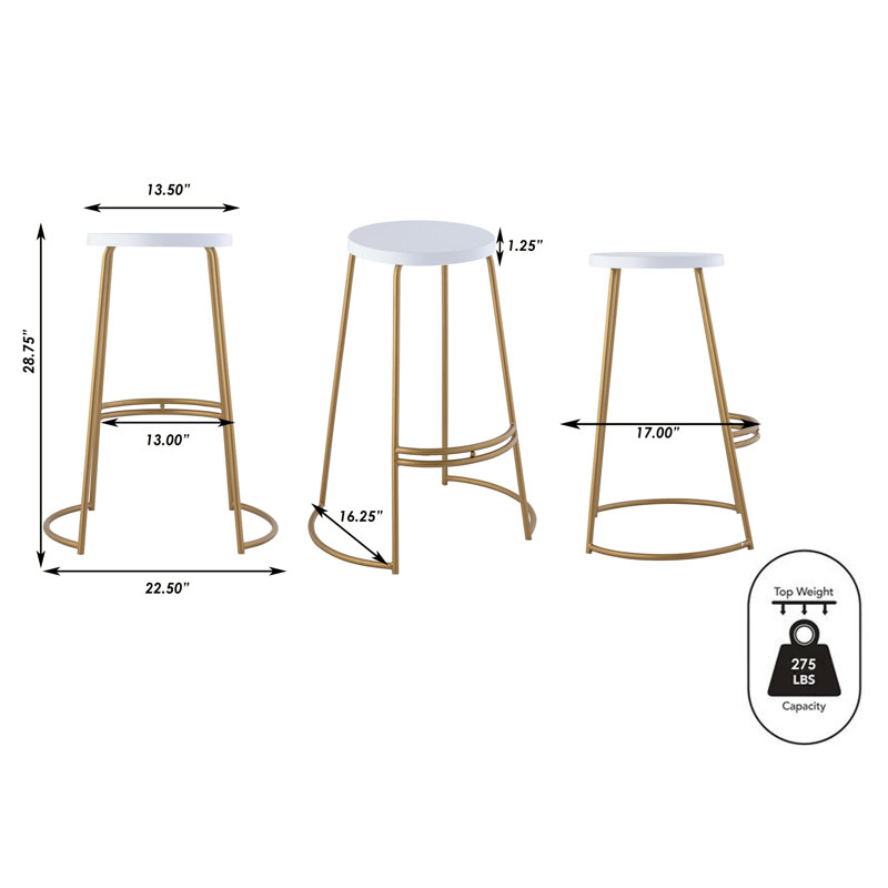Menadevi Counter Stool with Metal Frame, White/Gold