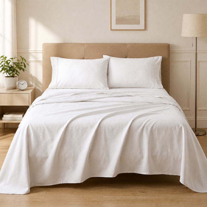 Ensemble de draps en microfibre hypoallergénique avec poches profondes, Queen Sheet Set with 2 Pillowcases, White