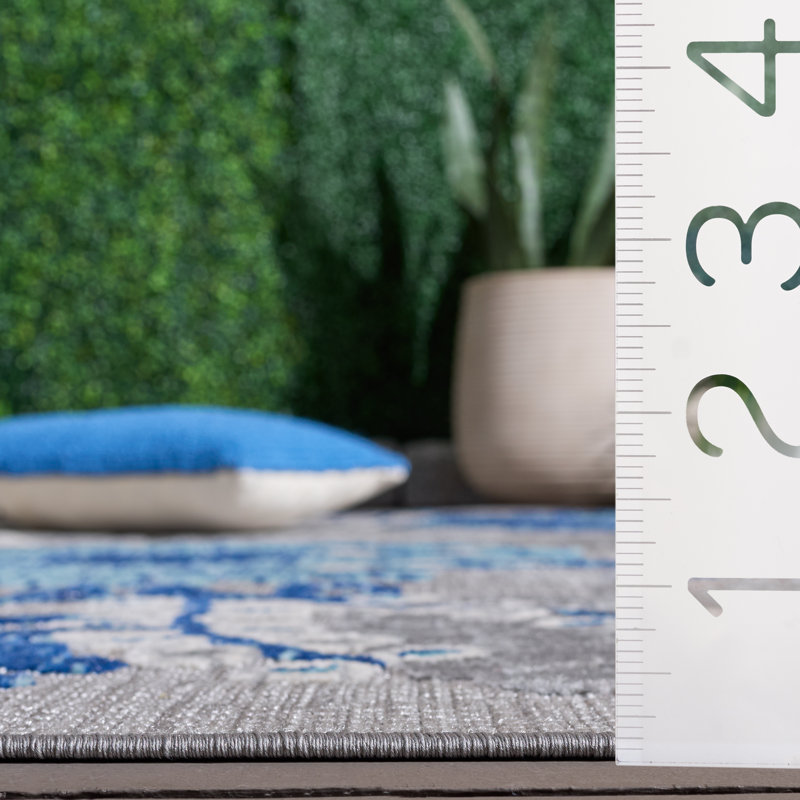 Kellems Performance Floral Indoor/Outdoor Area Rug, Square 3', Gray/Blue