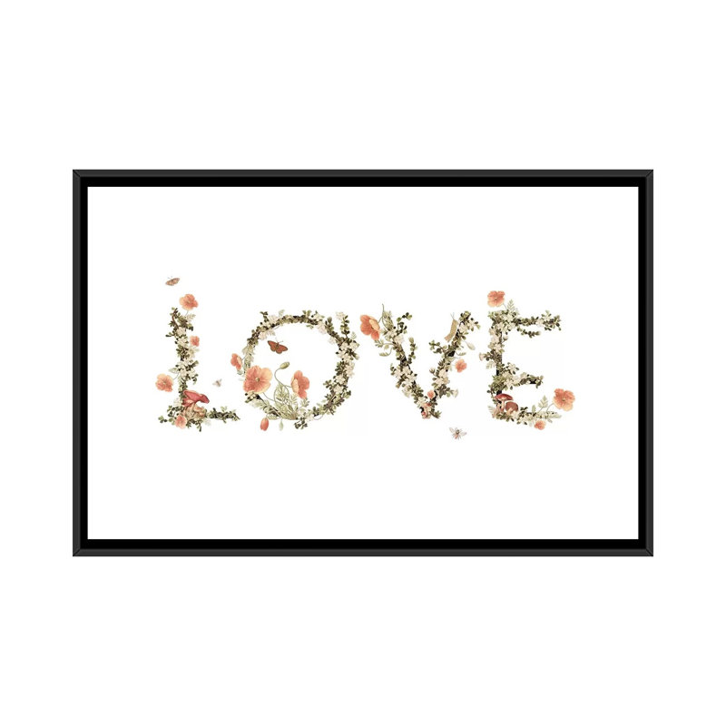« love », art textuel sur toile, H 18 po x l 26 po x P 1,5 po, Toile avec cadre noir, Pas de tapis
