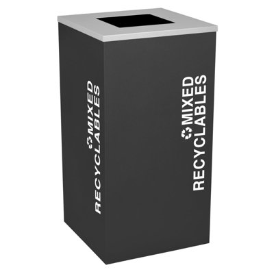 Kaleidoscope 24 Gallon Steel Commercial Trash And Recycling Bin | Color Coded For Each Trash And Recycling Stream | Customize Your Waste Station For Your Office, Lobby, School - Black Mixed Recycling