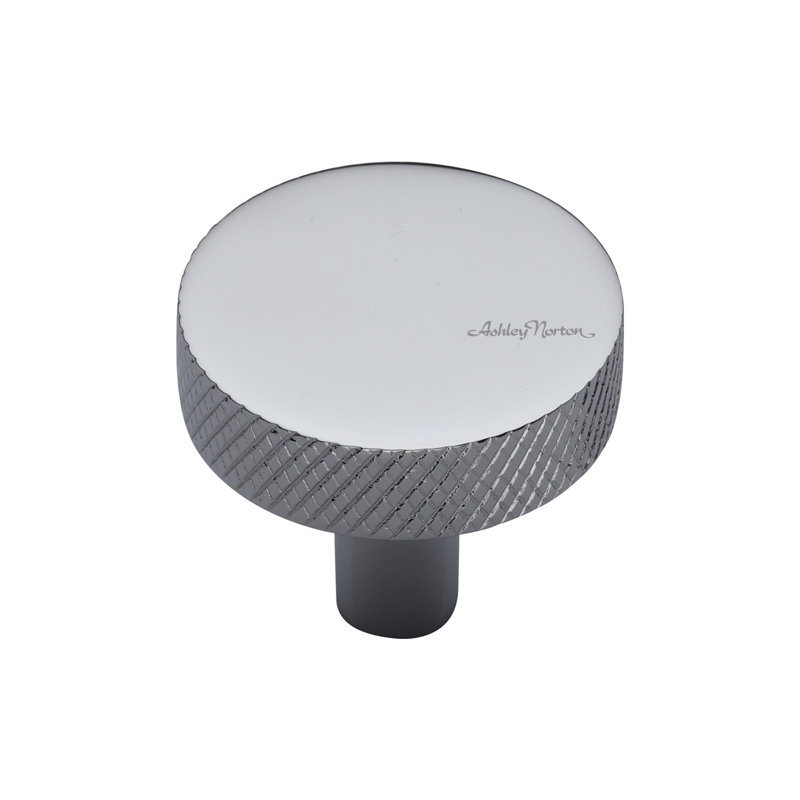 Polished Chrome Round Knurled Cabinet Knob with Mounting Hardware