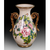 Green/Gold/Pink 15" Ceramic Table Vase