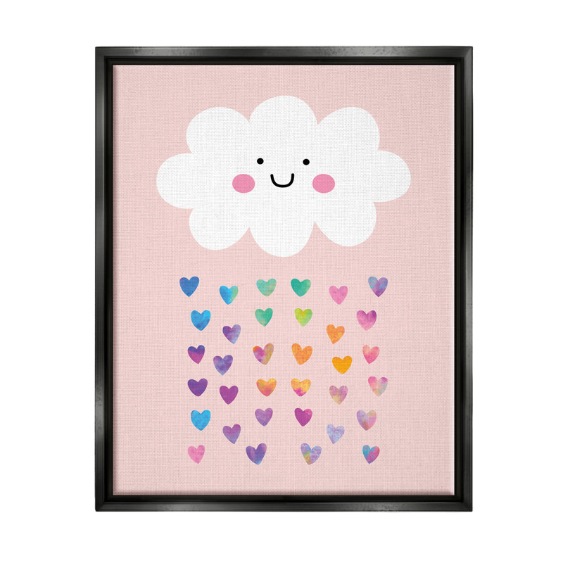 «Rains Rainbow Hearts with Happy Cloud», art mural par Seven Trees Design, Cadre flottant noir de jais