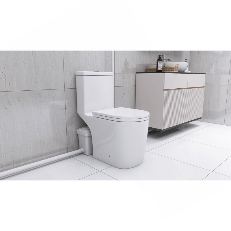 Upflush Toilet For Basement, 600W Macerating Toilet System With Powerful Dual Flush, Elongated 17.25 ADA Comfort, Soft-Close Seat, 3 Water Inlets Connect To Sink, Shower,  