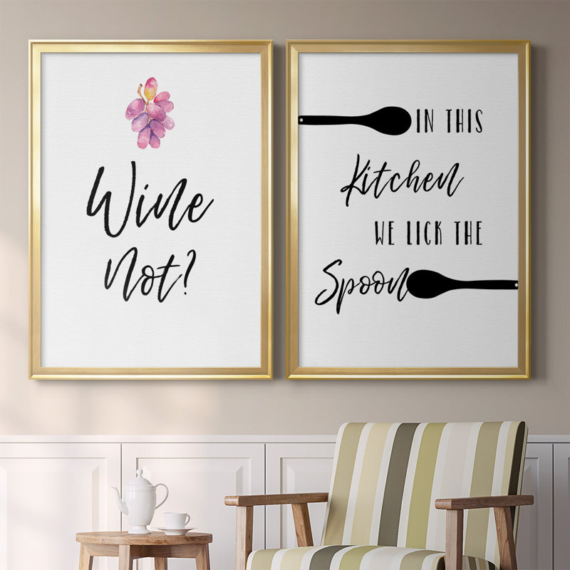 «Wine Not» - ensemble de 2 reproductions d'art sur toile encadrées, Or, H 42,5 po x l 61 po x P 1,25 po