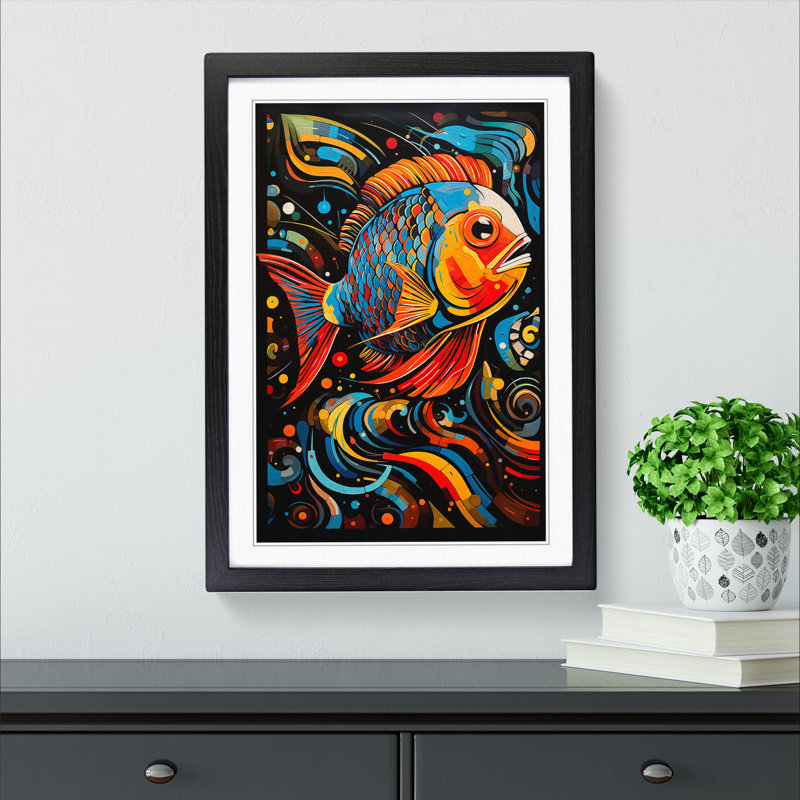 Fish Abstract Art - Framed Print, Black Framed, 46cm H x 34cm W