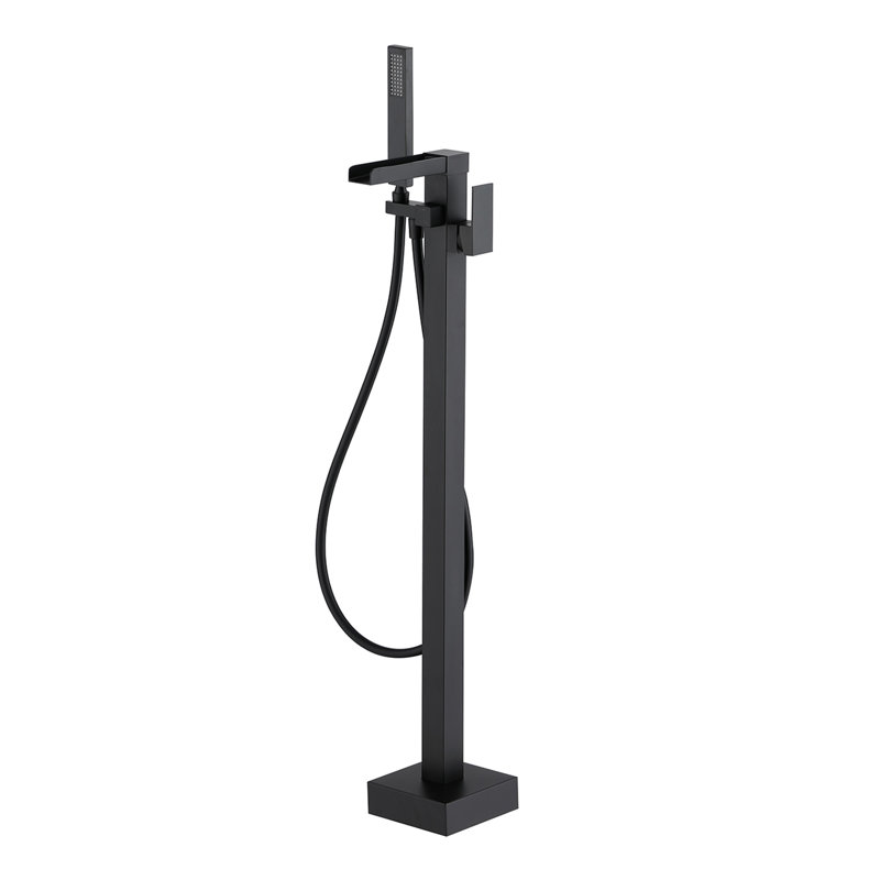 Floor Waterfall Faucet with Diverter, Matte Black