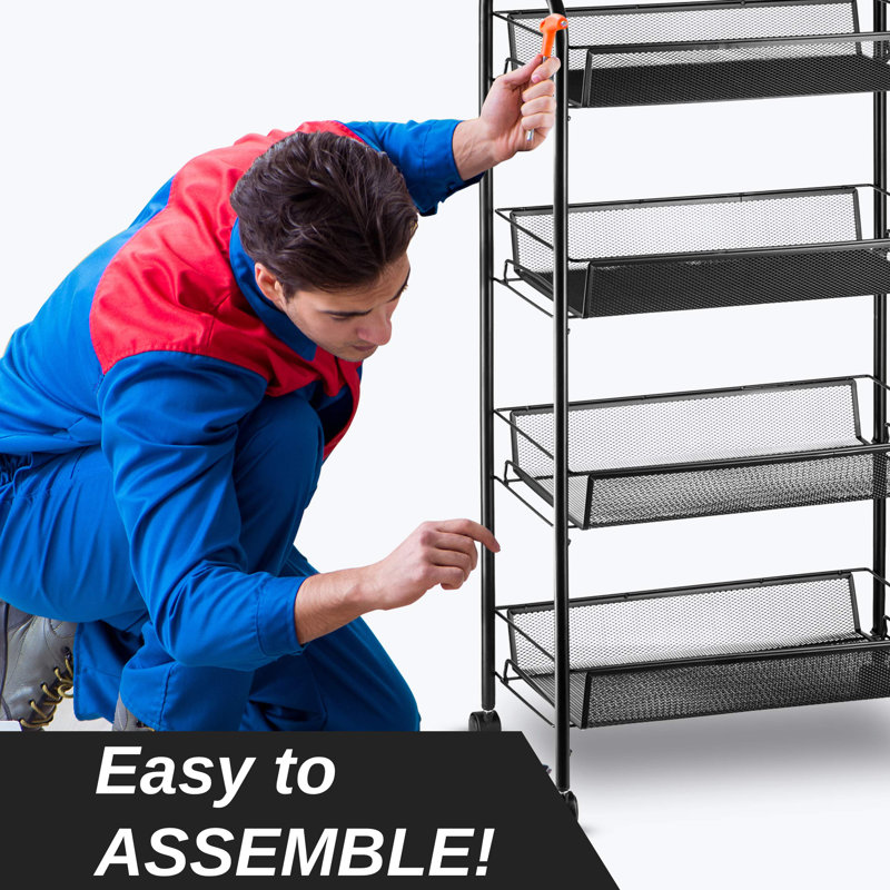 Black 4-Tier Metal Mesh Rolling Storage Cart with Wheels