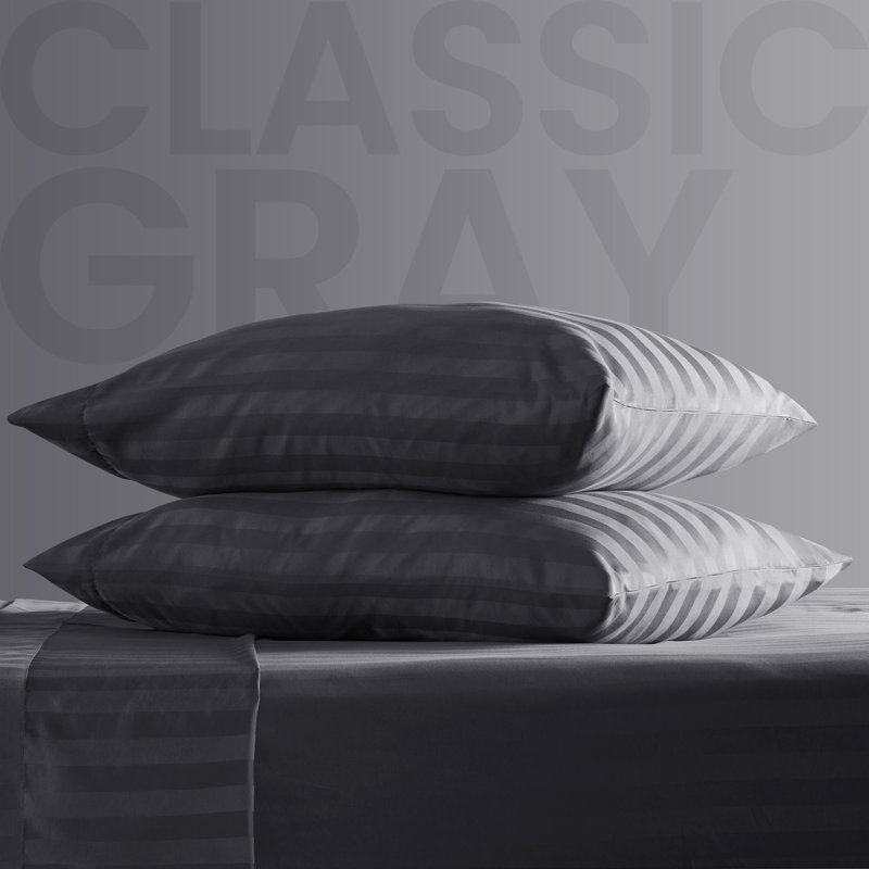 Sateen Striped Sheet Set, Twin Sheet Set + Fitted Sheet and 1 Pillowcase, Gray