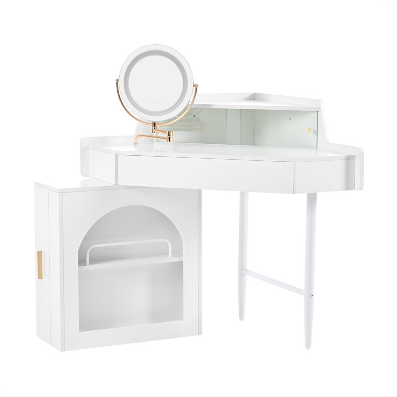 Meuble-lavabo de coin avec miroir et lumières DEL, Blanc