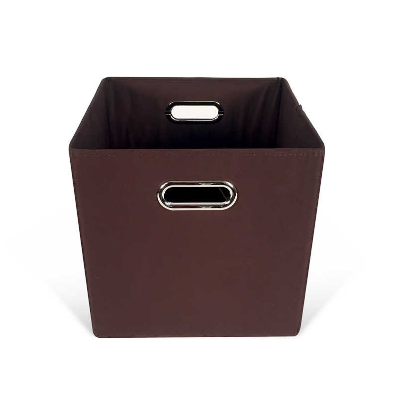 Brown Tweed Fabric Cube Storage Bin with Grommet Handles