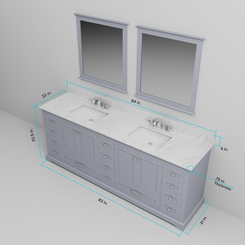 Dukes 84" Double Bathroom Vanity Set, Dark Gray, White Quartz