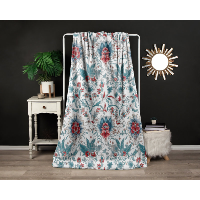 Throw Blanket, 68" W x 80" L, Floral/Abstract, Blue/Red