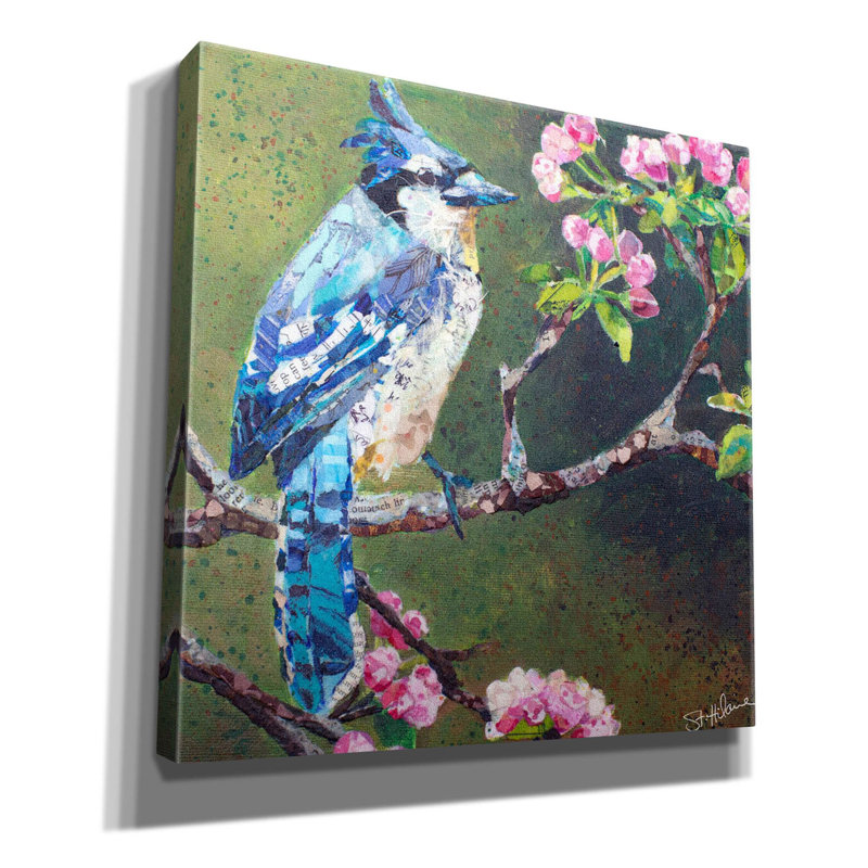 «Blue Jay on Apple Blossoms» par St. Hilaire Elizabeth, art mural sur toile, H 12 po x l 12 po x P 0,75 po
