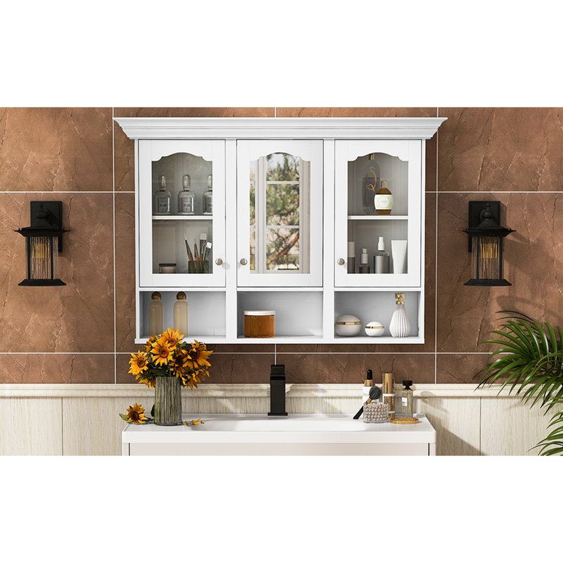 47.8" Bathroom Shelf Cabinet - 6 Spacious Shelves, Airflow Design Modern With 5+ Shelves 3 Open Compartments, Storage